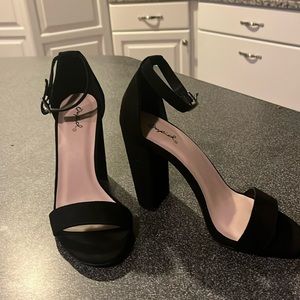 Black Heels for Women Open Toe Ankle Strap High Heel Sandal 4 Inches High